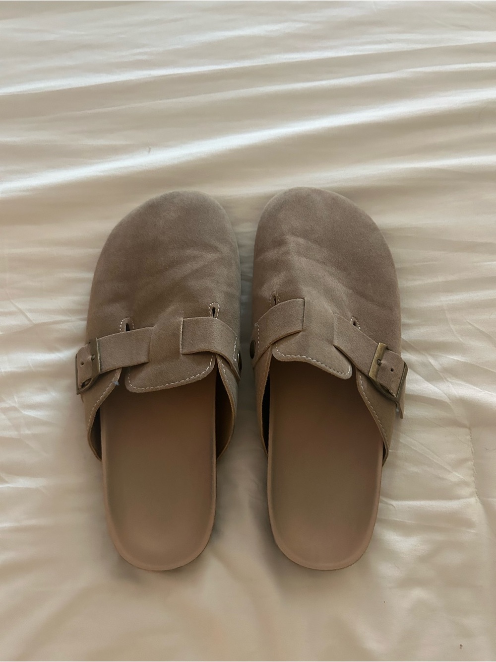 SHEIN Taupe Suede Buckle Mules
